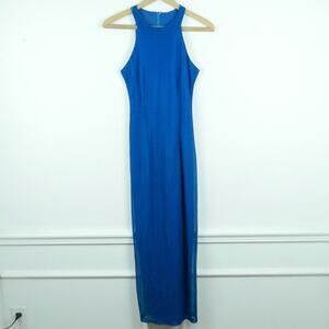 Vintage 3 4 Prom Dress 90s Y2K Blue Green Iridiscent Shiny Metallic Hoco Maxi